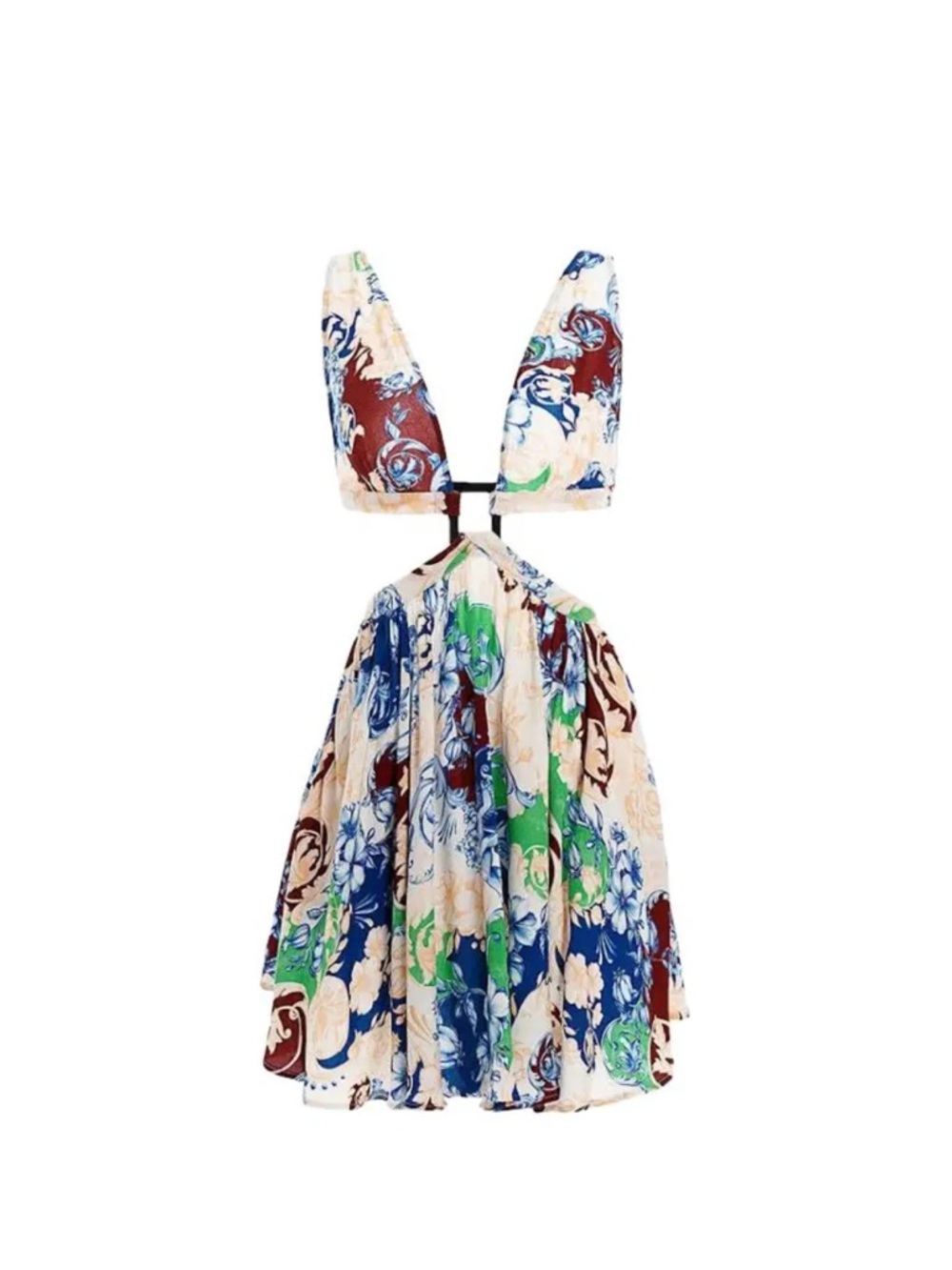 Agua Bendita Gillian Cardumen Mini Dress Cream Blue Boho Floral Cutout Size L - Picture 2 of 6